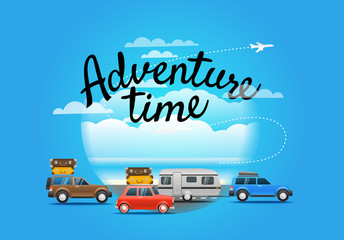 Poster - Vacation travelling composition. Adventure time concept with lettering logo