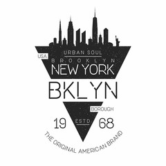 Wall Mural - New York, Brooklyn modern typography for t-shirt print. New York skyline silhouette. T-shirt graphics