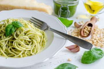 Wall Mural - Spaghetti with homemade pesto sauce