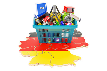 Canvas Print - Map of Germany with shopping basket full of home and kitchen appliances, 3D rendering