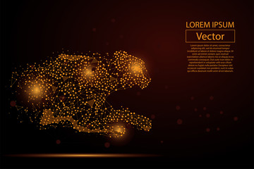 Abstract image of cheetah made of dots, points and mash lines on dark background with an inscription. Business net speed vector illustration. Polygonal, geometry triangle. Low poly vector background. 