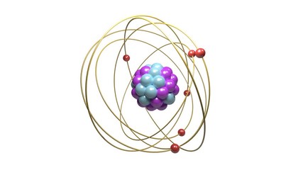 Wall Mural - elementary particles moving in atom isolated on white background. physics concept. 3d rendered loopi