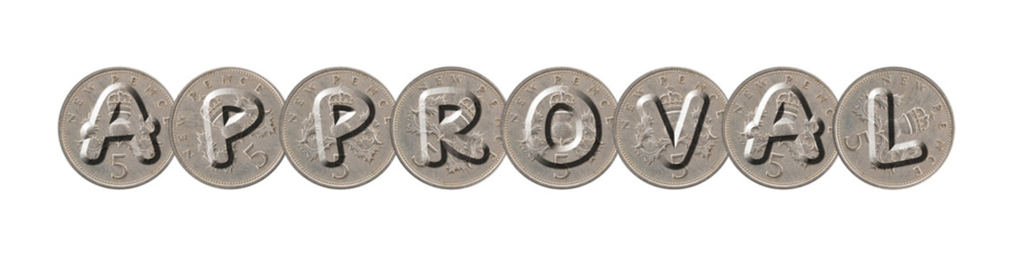 APPROVAL – Coins on white background