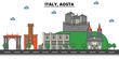 Italy, Aosta. City skyline: architecture, buildings, streets, silhouette, landscape, panorama, landmarks. Editable strokes. Flat design line vector illustration concept. Isolated icons