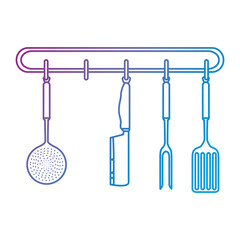 Canvas Print - set kitchen equipment hanging vector illustration design