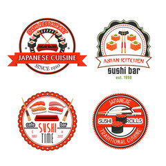 Wall Mural - Japanese sushi bar icons with asian food