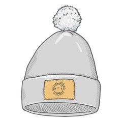 Sticker - Vector Cartoon Textile Cap with Pompom