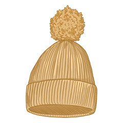 Sticker - Vector Cartoon Knitted Hat with Pompom