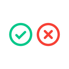 Canvas Print - green tick and red cross checkmarks in circle flat icons.