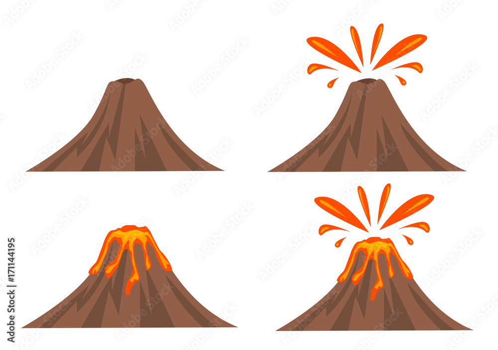 Volcano Icon Set Isolated on White Background - obrazy, fototapety, plakaty 