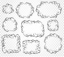 Set Of Isolated Cartoon Speech Bubbles, Frames Of Smoke Or Steam, Comics Dialogue Cloud, Vector Illustration On White Transparent Background.