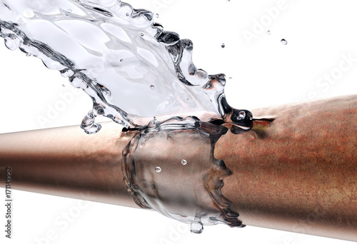 Cuadros en Lienzo broken pipe is leaking water, isolated on white