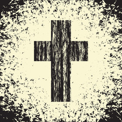 Poster - Vector sign of black scratched cross on an abstract background in grunge style