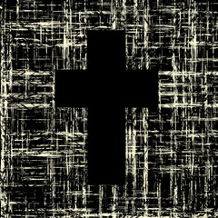 Poster - Vector sign of black cross on a dark scratched background in grunge style