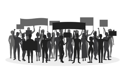 Wall Mural - Silhouette Black Protesting Crowd. Vector