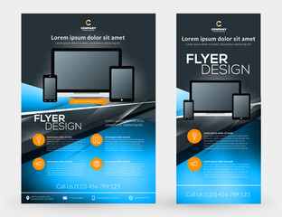 Wall Mural - Abstract vector business brochures cover or banner design templates. Business flyer and poster with abstract blue and black background