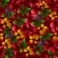 Wall Mural - seamless pattern with yellow and red leaves
