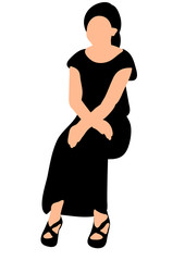 Wall Mural - vector, isolated silhouette girl sitting alone