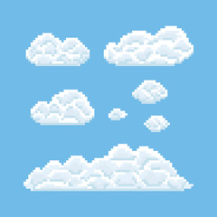 Leinwandbilder - Clouds shapes set. Pixel art 8 bit texture illustration