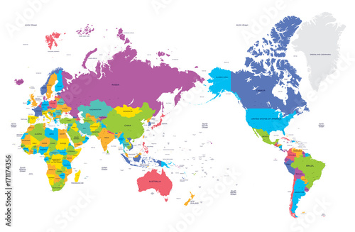 Valokuva Colorful political map of the world with large cities, high detail vector illust