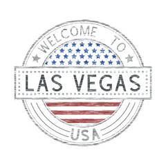 Wall Mural - Welcome to Las Vegas, USA. Colored tourist stamp with US national flag