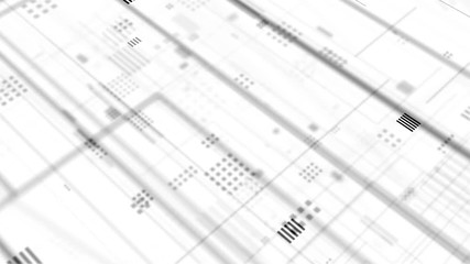 Poster - 3d rendering loopable sequence with camera passing through 2dgfx elements. Lines, squares and other abstract geometry simple shapes. Camera with depth of field. Technology background.