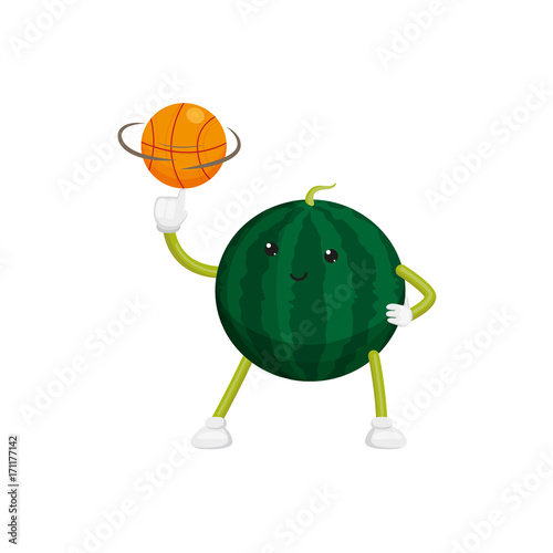 Vector Flat Cartoon Funny Lemon Character Basketball Player