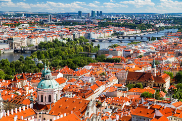 Wall Mural - Aerial view to Prague at summer daytime