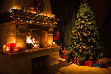 Christmas Tree With Fireplace Free Stock Photo - Public Domain Pictures