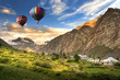 © structuresxx - Hot balloon air over Jispa town, Lahaul valley, Himachal Pradesh, India.
