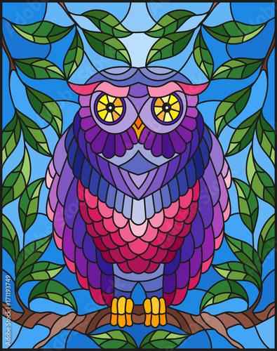 ilustracja-w-witrazu-styl-z-bajecznie-kolorowym-sowy-obsiadaniem-na-galaz-pr