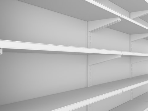 Close-up Of Empty Supermarket Set Of Shelves