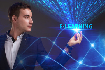 business, technology, internet and network concept. young businessman working on a virtual screen of