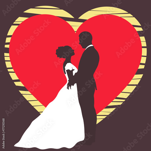 Bride And Groom Silhouette Wedding Invitation Card Vector