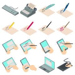 Poster - Write letter icons set, isometric style