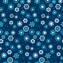 Geometrу Style Deep Blue Snowflake Seamless Pattern Vector Illustration.  Blue Winter Repeatable Motif For Fabric, Wrapping Paper, Surface Design. Flat Design Ice Floral Abstract Snow