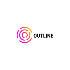 Poster - Isolated dotted line art logo template. Abstract linear logotype. Colorful geometric icon. Outline innovate design elements. Vector simple futuristic sign. Circle of lines.