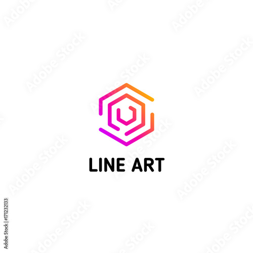 Isolated Line Art Logo Template Abstract Linear Logotype Colorful Geometric Icon Outline Innovate Design Elements Vector Simple Futuristic Sign Hexagon Shapes Of Lines Buy This Stock Vector And Explore Similar Vectors