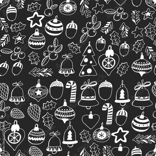Christmas Pattern Christmas Decoration On Blackboard Vector Xmas