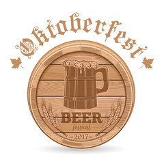 Wall Mural - Oktoberfest logo design. Beer festival 2017. Wooden beer keg. Beer wooden barrel. Vector illustration