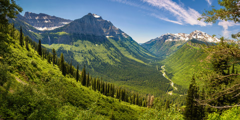 Panoramic view of Logan Pass in Glacier National Park, Montana