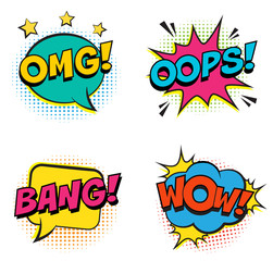 Wall Mural - retro colorful comic speech bubbles set with colorful halftone shadows on white background. expressi