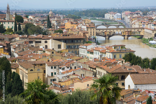 Plakat panorama miasta florencji, kopuły renesansu, most