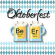 Oktoberfest background template with two beer glasses and word beer made of chemical elements