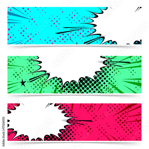 Explosion Speech Bubble Retro Flyer Banner Collection Blue Green