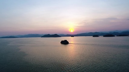 Sticker - aerial shot of hangzhou thousand island lake in sunset, China