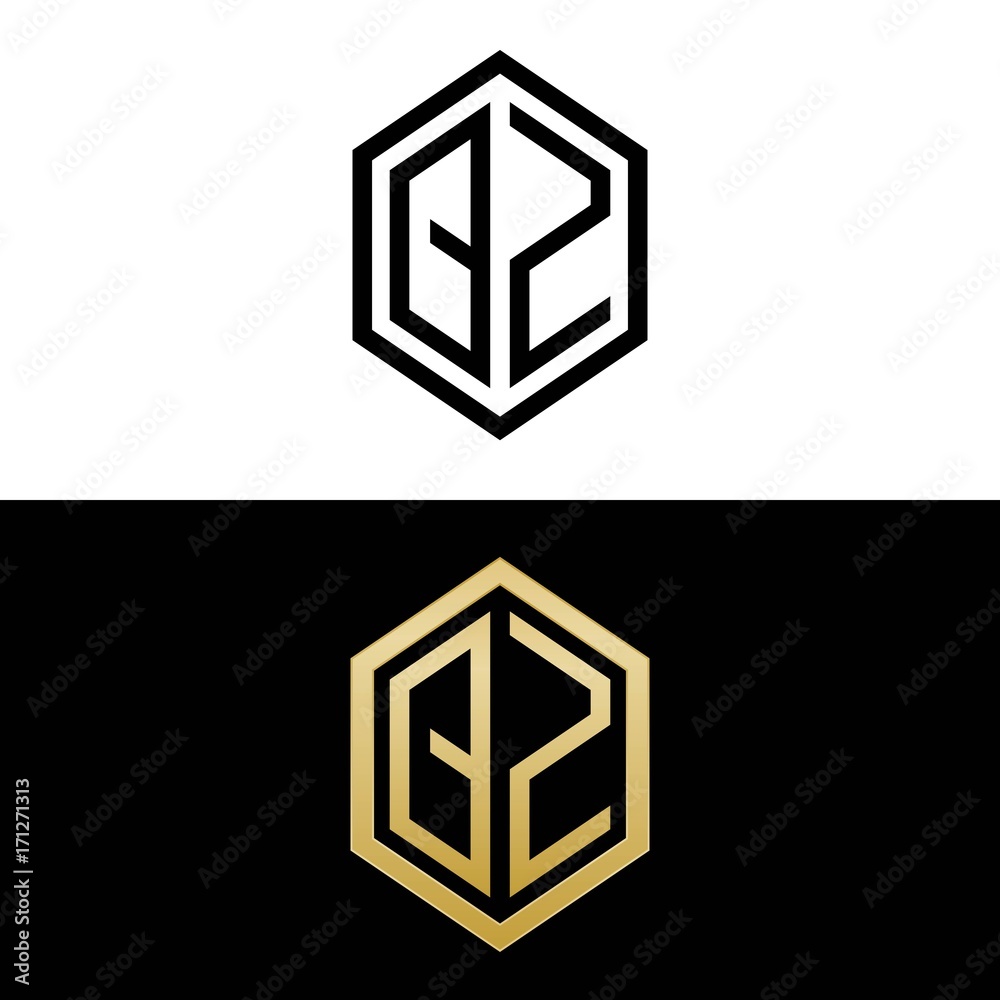 initial letters logo qz black and gold monogram hexagon shape vector ...