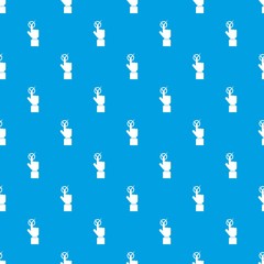 Poster - Hand finger pressing button with tick pattern seamless blue