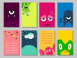 © ONYXprj - Colorful funny cards set with cute monsters. Templates for birthday, anniversary, party invitations