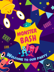 Poster - Monster bash. Party card. Invitation poster. Vector template.